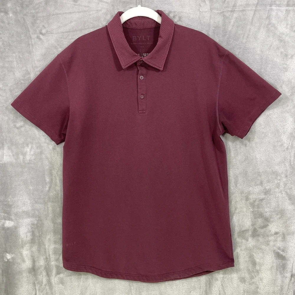 BYLT Lux Polo Shirt Mens Large Maroon Drop Cut Stretch Short Sleeve